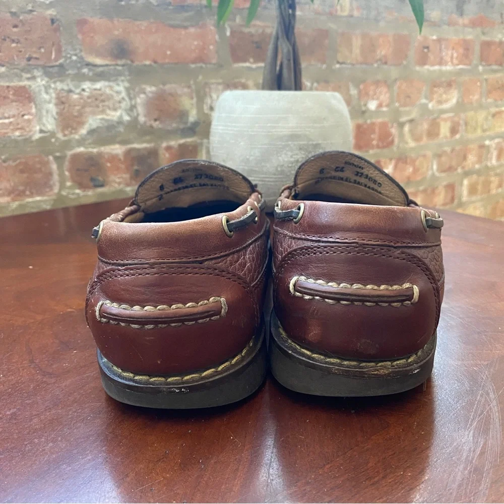 LL Bean Brown Leather Boat Shoes Men's Size 8 EE Wide Distressed